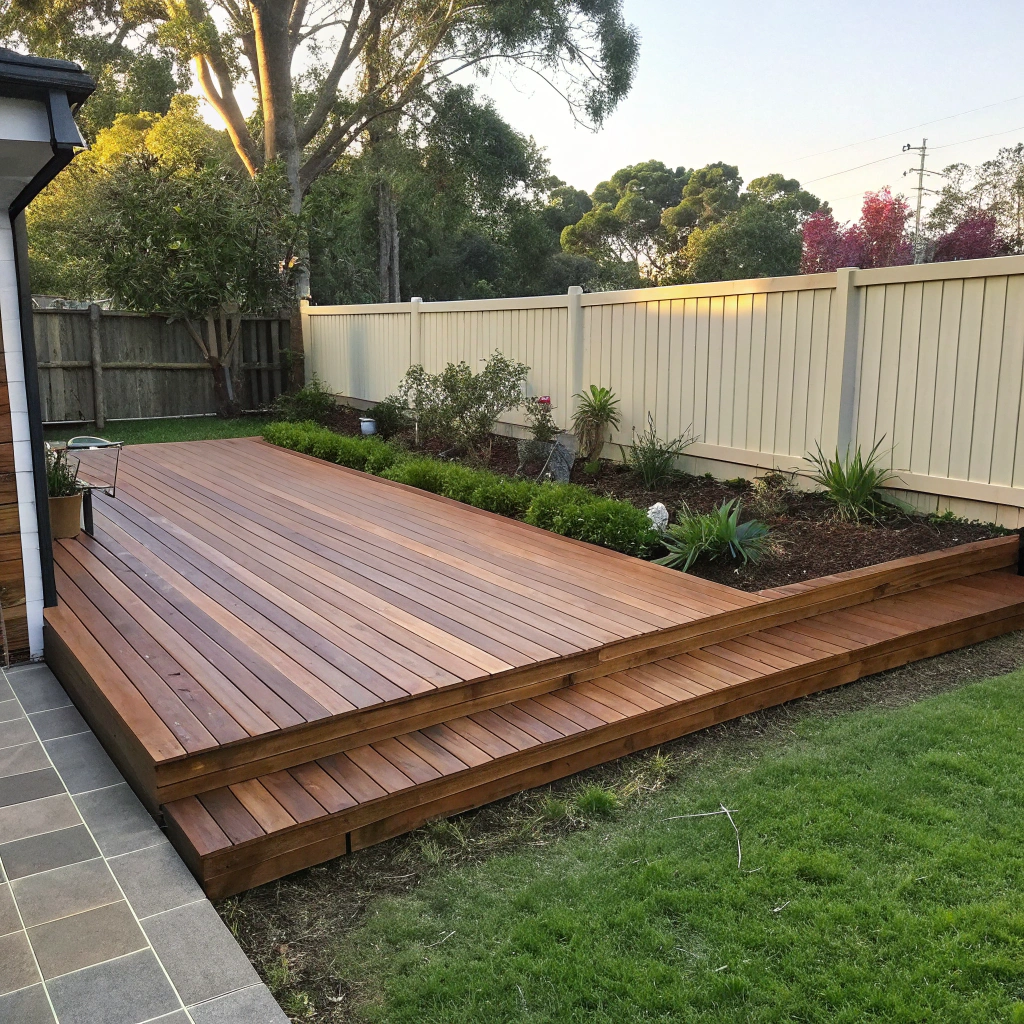 Ground level deck garden transition newcastle