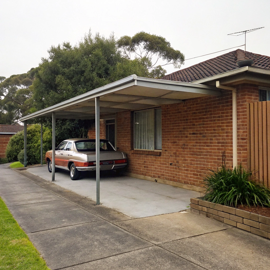 Wall-attached lean-to carport on a brick veneer home in a Newcastle suburb