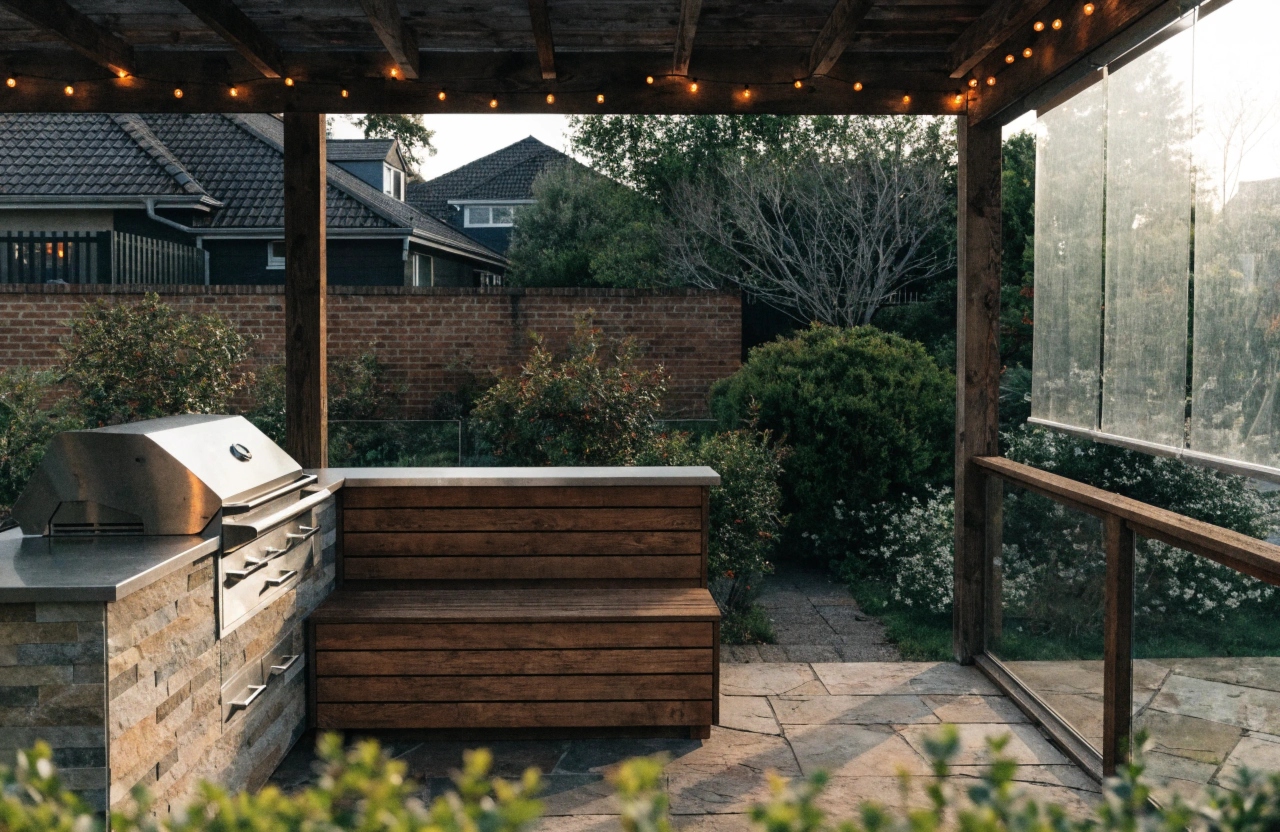 Outdoor kitchen integrated into a covered patio in Newcastle